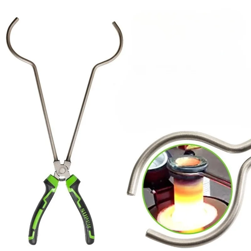 

Carbon Steel High Temperature Resistance Crucible Pliers Anti-slip Long Handle Professional Circle Stove Clamping Tool Hand Tool