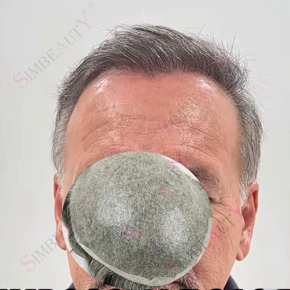 

Легкий вес 80D% плотность 1B65 1B80 Белый Серый Коричневый Натуральная линия волос 0,02 мм Ультратонкая кожа Невидимая Vloop Мужской парик Человеческие волосы