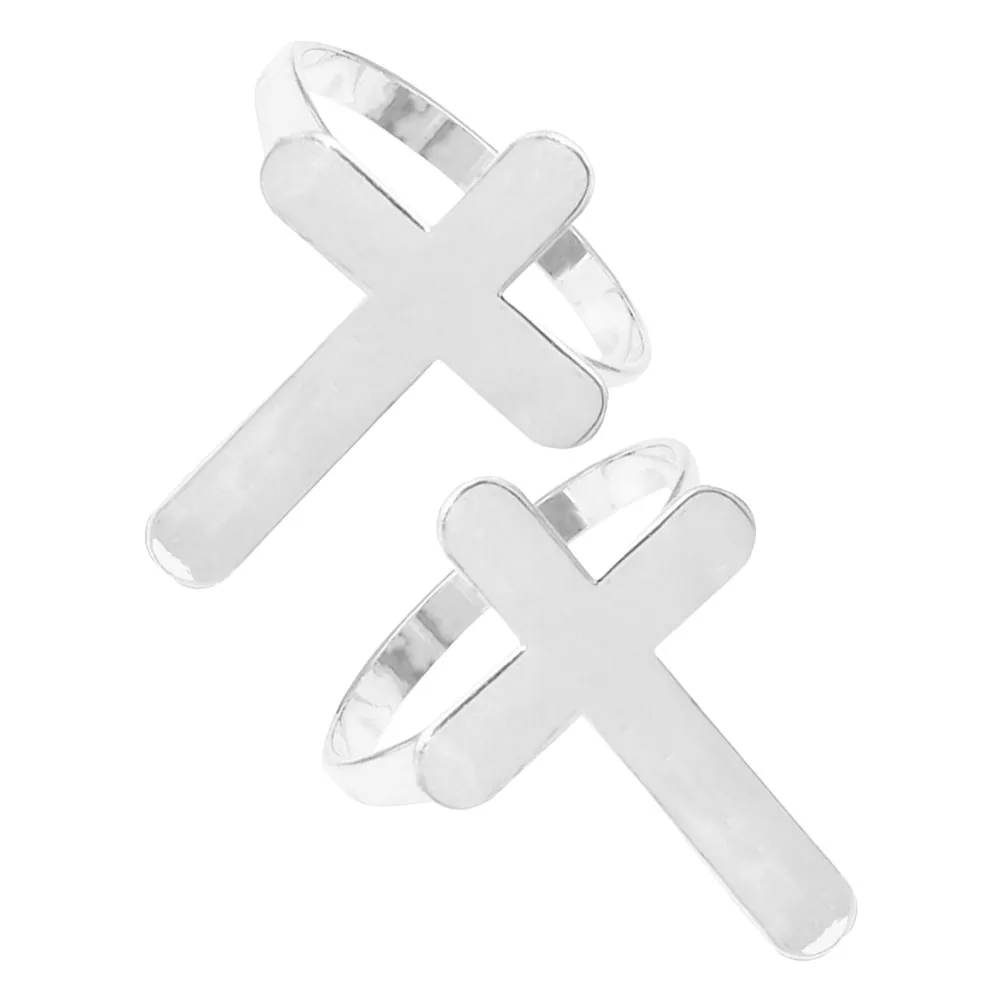 

2Pcs Napkin Rings Cross Shaped Buckle Alloy Metal Religious Christmas Farmhouse Decor Gothic Style Napkins Holder