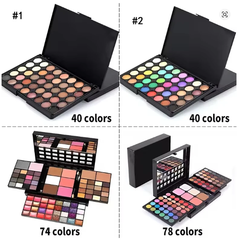 Paleta de sombras com glitter 40/74/78 cores, fosco, à prova d'água, longa duração, pó prensado, kit de cosméticos, moda feminina, ferramentas de maquiagem