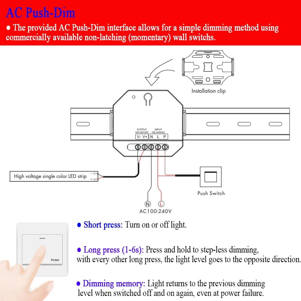 Imagem -03 - Cenfaya-led de Alta Tensão Strip Dimmer Dimmer com Função Push Switch Suporte 2.4g Controle Remoto rf ac 220v 360w