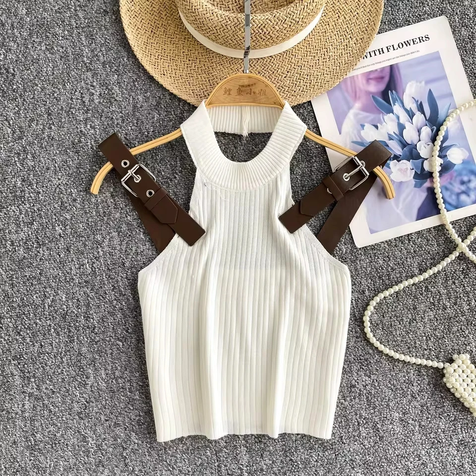 

Sexy Spliced Knit sweet Bandage Camis Chic Korean Fashion Tank Top Slim Corset Bustier Summer Women Party Club Crop Top