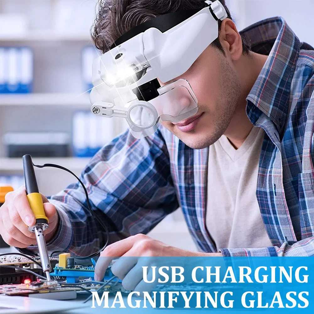 Headband Magnifier USB Rechargeable Glasses Loupe Watchmaker Repair Tool Repair Solder Magnify Glasse Glasses Magnifier