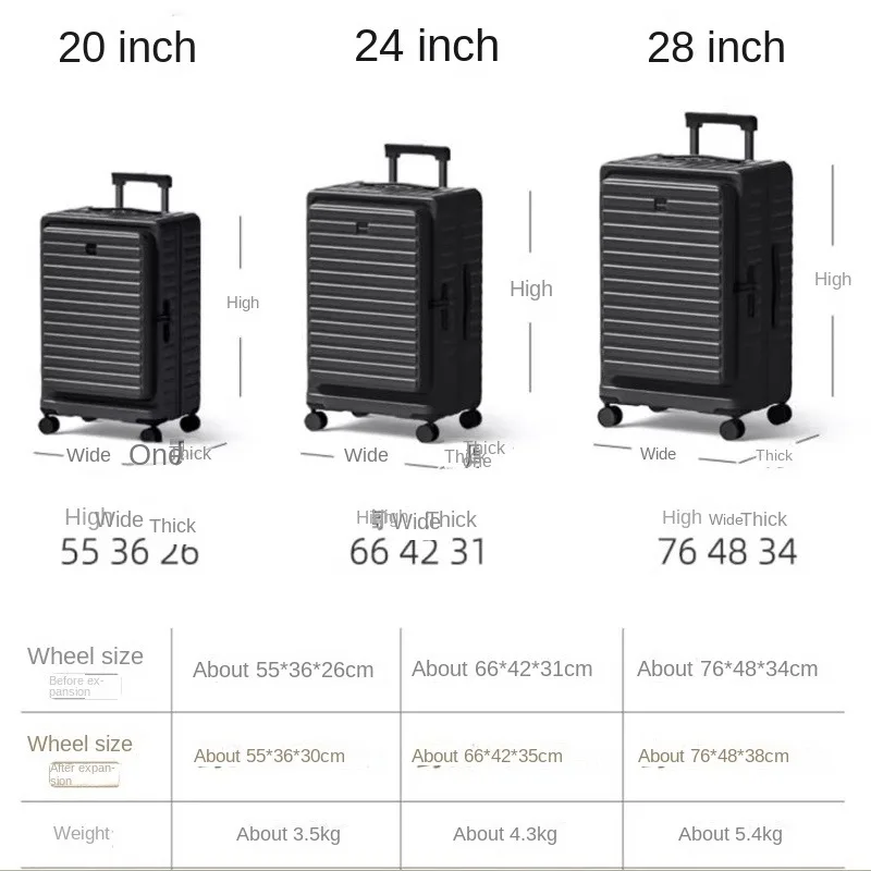 전면 개폐형 수하물 28인치 대용량 여행가방 다기능 확장형 여행 비밀번호 트롤리 케이스 20인치 캐리어