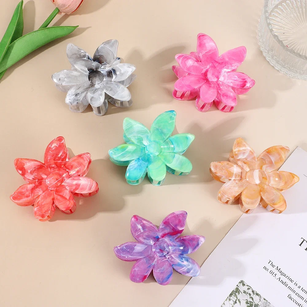 

2025 New Flower Shape Hair Claw Clip for Women Dopamine Marbled Hair Accessories for Wedding Hawaiian Christmas Parties