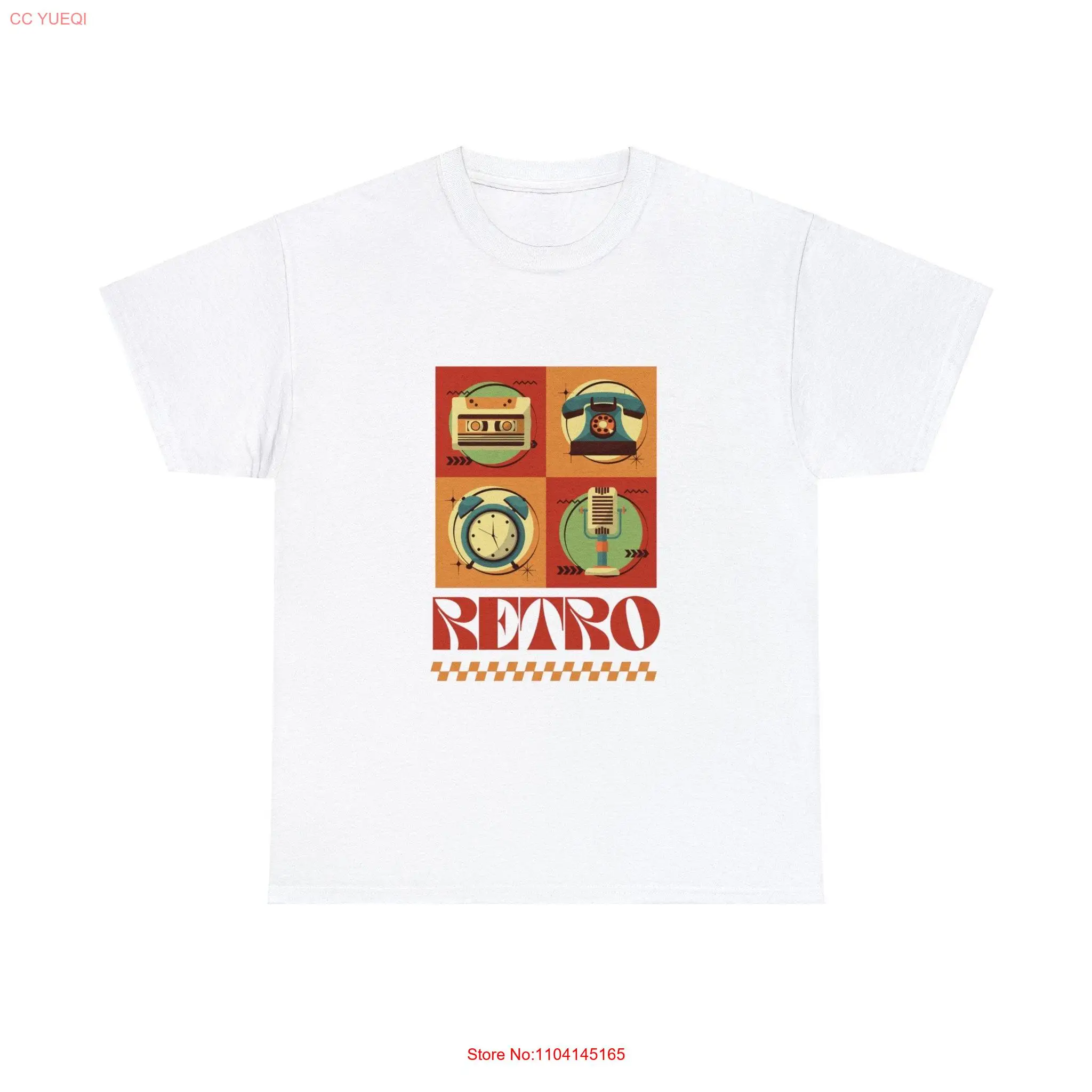 Retro Heavy Cotton T Shirt Unique Art Print Handmade  long or short sleeves