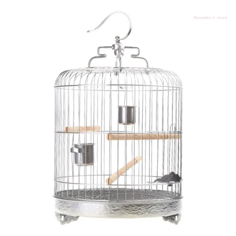 5 Inch Stainless Steel Bird Travel Cage with Stand and Bowls for Parrots