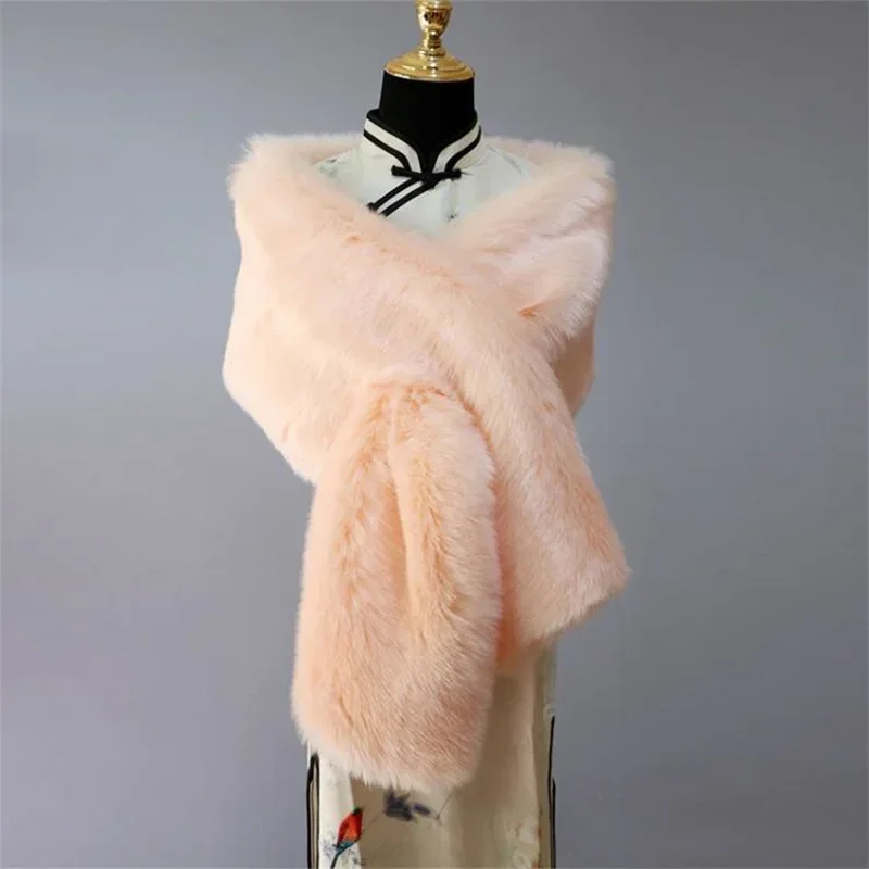 33 Colors 160*22cm White Faux Fur Wedding Shawl Woman Party Stoles Bride Cape Cloak Winter Bridal Wrap Bolero Accessory Stock