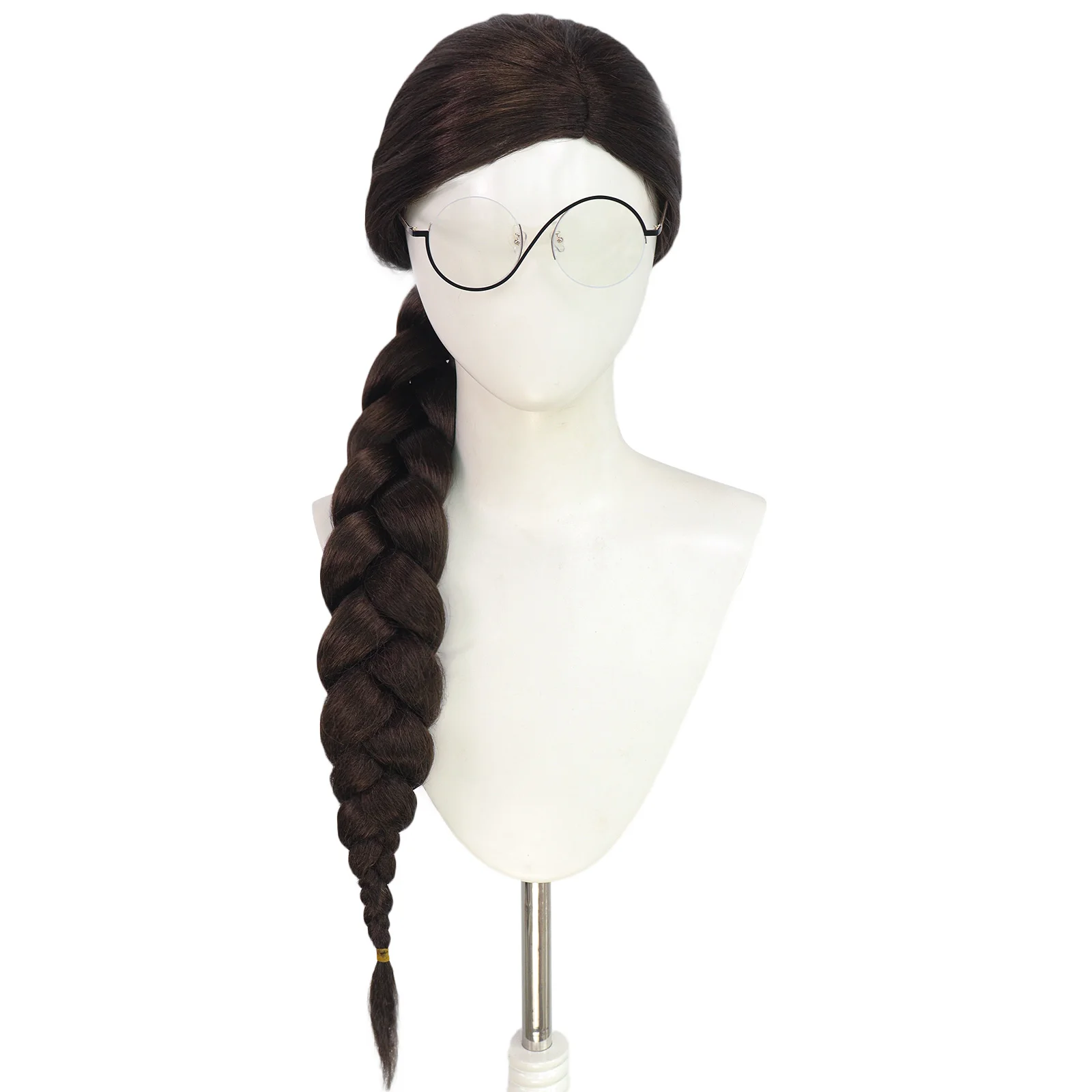 Brown Witch Wig and Glasses Accessories for Adult Women 85CM Long Brown Braided Wig for Halloween Witches Costume Party Cosp