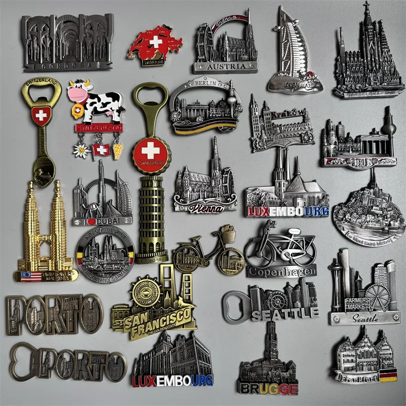 Metal Dubai Malaysia Austria Vienna Berlin Krakow Germany Brugge Porto ITALY Switzerland Magnet Refrigerator Sticker Travel gift