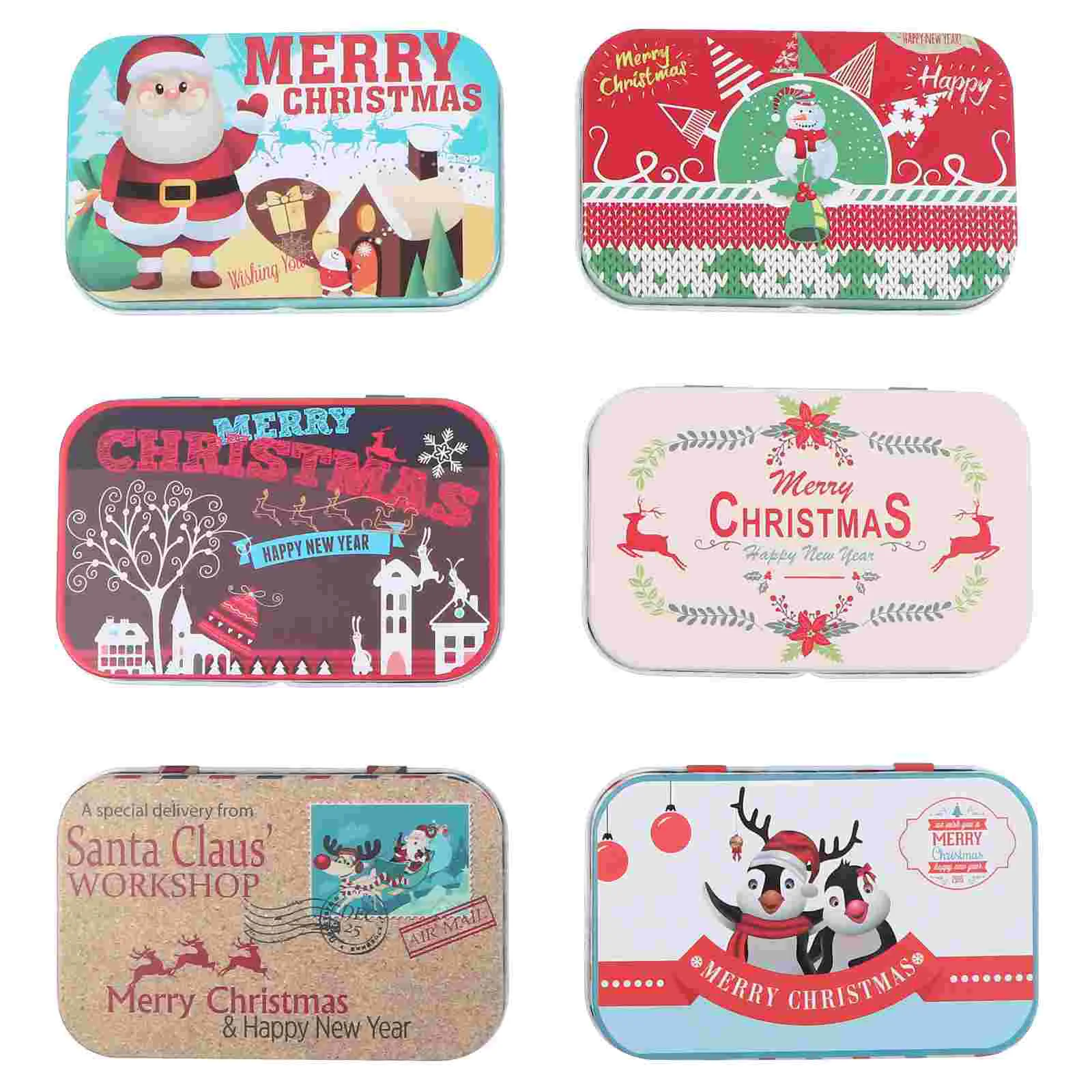 6 Pcs Tinplate Card Box Christmas Gift Container Wedding Ceremony Decorations Storage Organizer Supply Candy