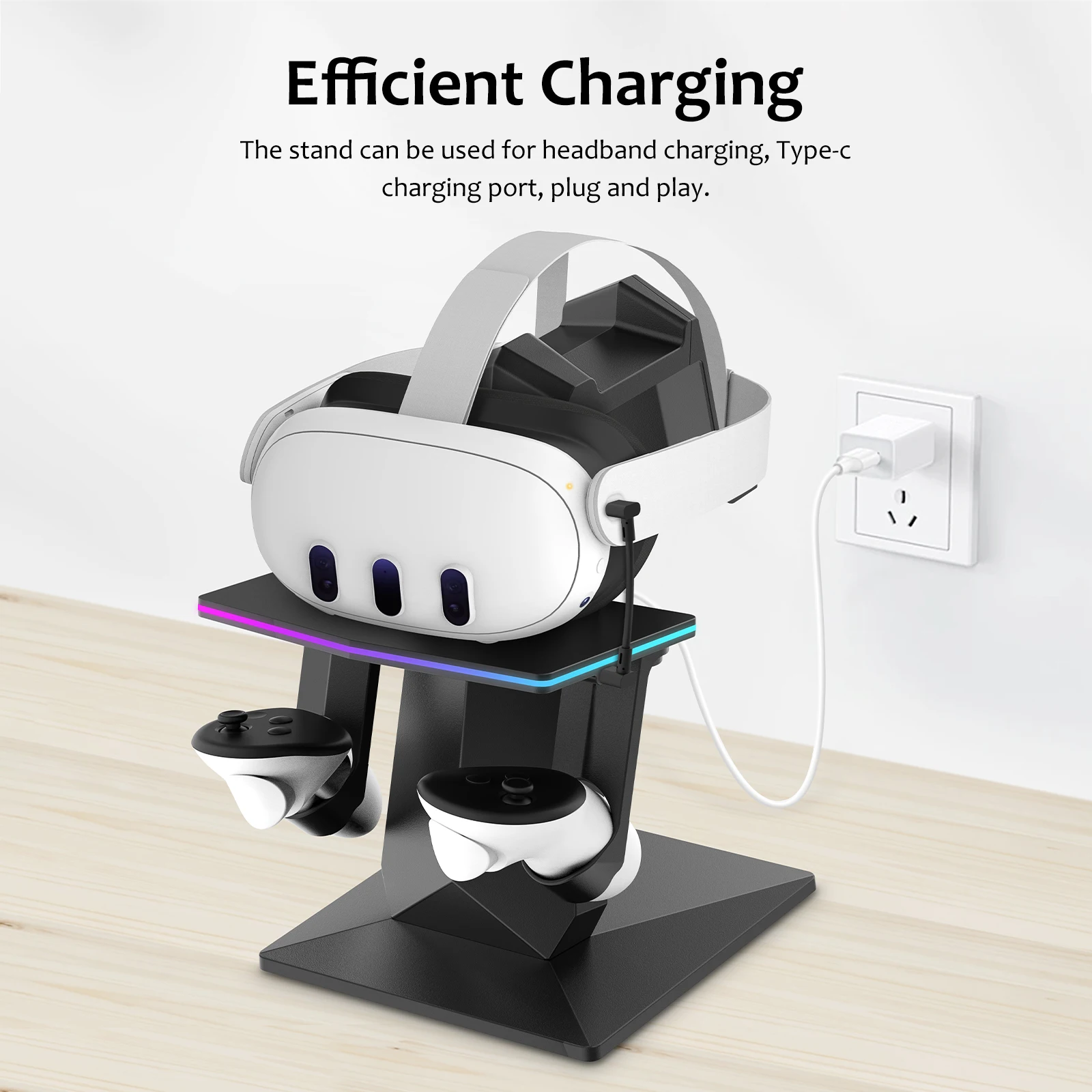 VR Rechargeable Stand for Meta Quest 3/Meta Quest Pro/Oculus Quest 2/Oculus Quest With RGB Lighting and 18W Fast Charging