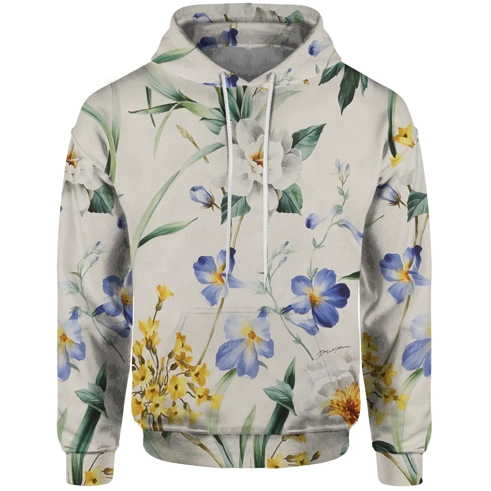 Hooded Sweatshirt Fresh New Ink Flower Print Sweatshirt New In Sweatshirts Versatile Men's Sweat-shirt Man Hoodie Male Clothes