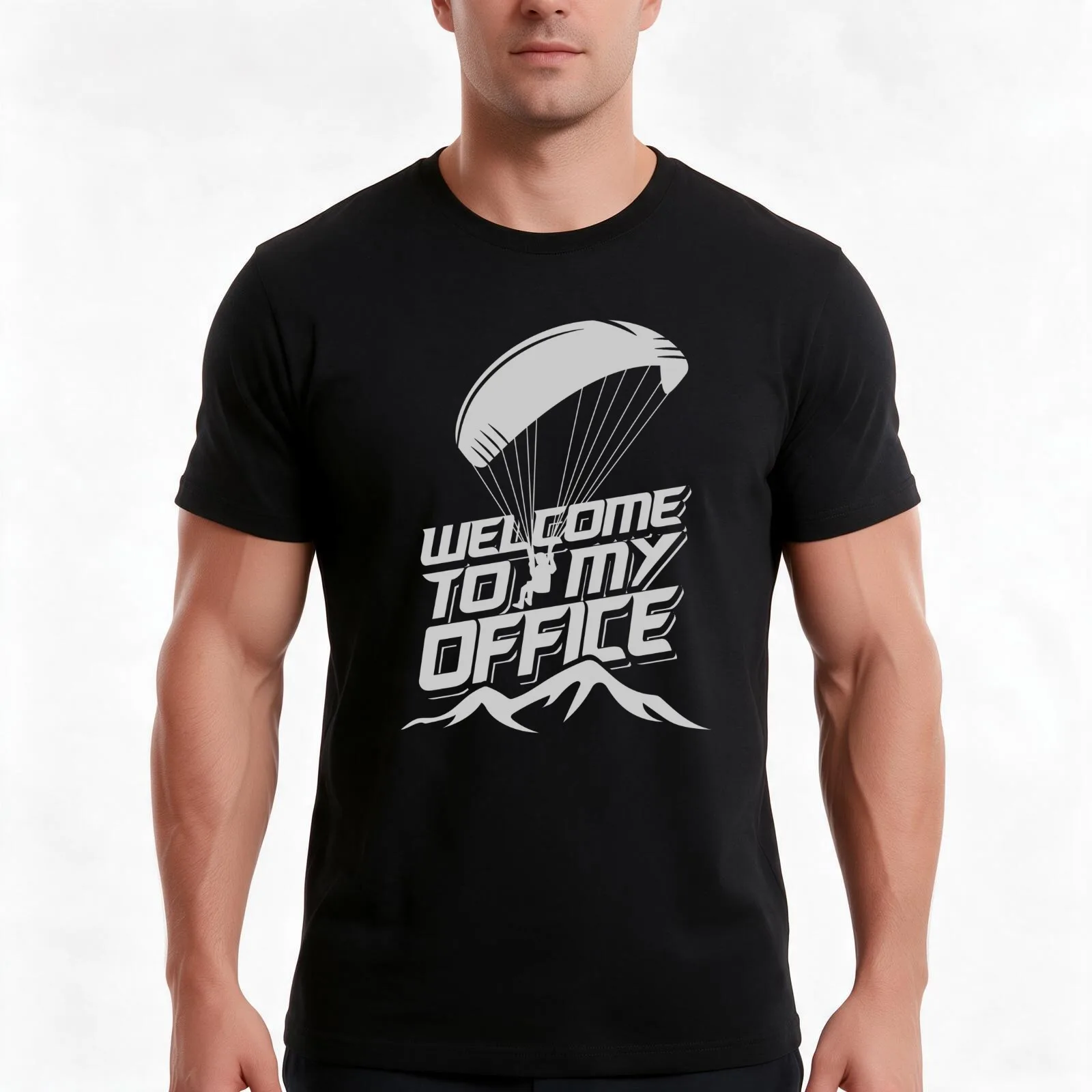Paragliding - welcome to my office - mountains - paraglider T-Shirt, Summer Casual Cotton Tee, Oversized Streetwear Tops