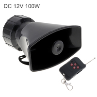 12V 7 Sound Tones Loud Car Warning Alarm Fire Siren Horn 100W Auto Speaker with Black Wireless Remote Controller