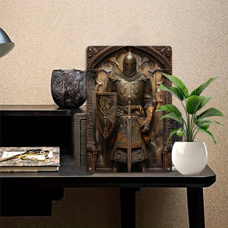 Medieval Knight Aluminum Wall Art Set - Decorative Metal Shield Knight Decor for Home & Office, Vintage Style Artwork