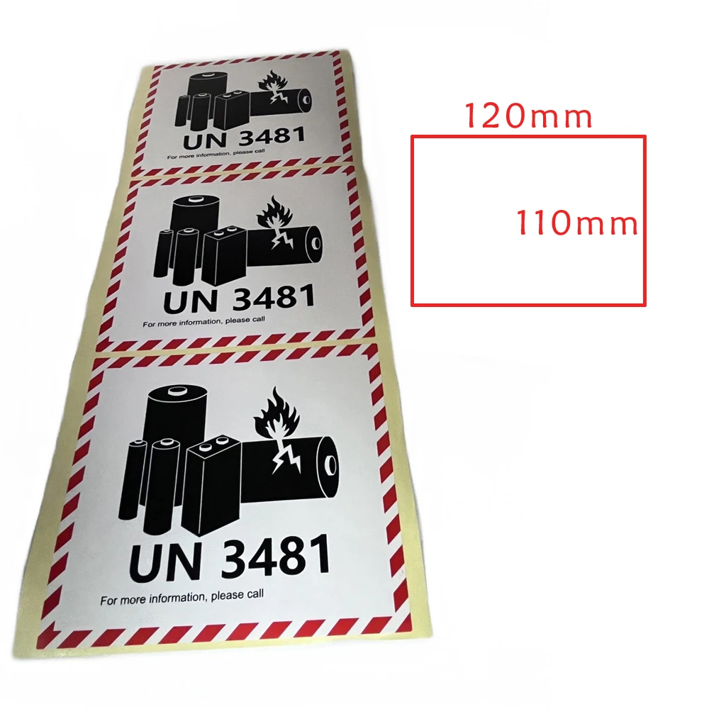 Battery Fire Labels 500PCS Transport lithium ion Warning Sticker UN3481 UN3090 120x110mm Custom Caution Adhesive Label Stickers