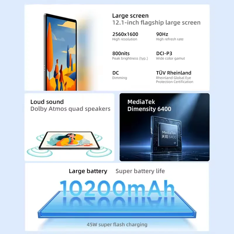 تابلت Lenovo Xiaoxin Pad 12.1 2025 128GB 256GB ROM MediaTek Dimensity 6400 12.1 ''90 هرتز شاشة 10200mAh 45W شحن Wifi Tab PC