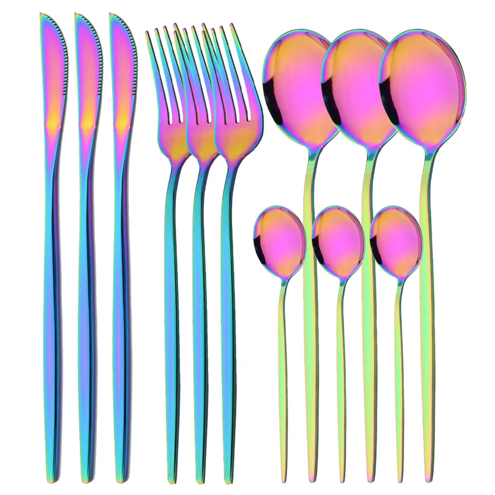 Dinnerware 12Pcs Rainbow Silverware Cutlery Set Stainless Steel Fork Spoon Knife Luxury Flatware Home Kitchen Dinner Set