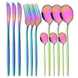 Dinnerware 12Pcs Rainbow Silverware Cutlery Set Stainless Steel Fork Spoon Knife Luxury Flatware Home Kitchen Dinner Set