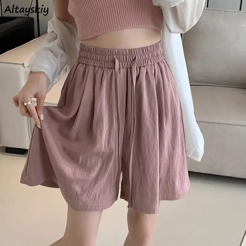 

Однотонные шорты с высокой талией, женские летние свободные шорты для отдыха на шнурке, повседневные шорты в корейском стиле Y2k, винтажные стройные модные мешковатые шорты Mujer, новинка