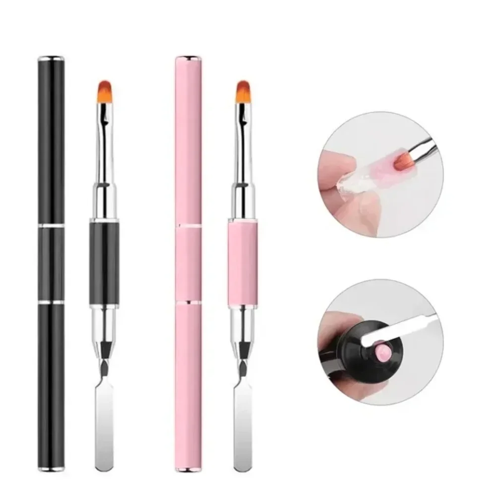 2 IN 1 Gel Nail Brush Picker Spatula Tool Thin Manicure Brush for Polygel French Gradient Acrylic Nails Extension Gel Nail Brush