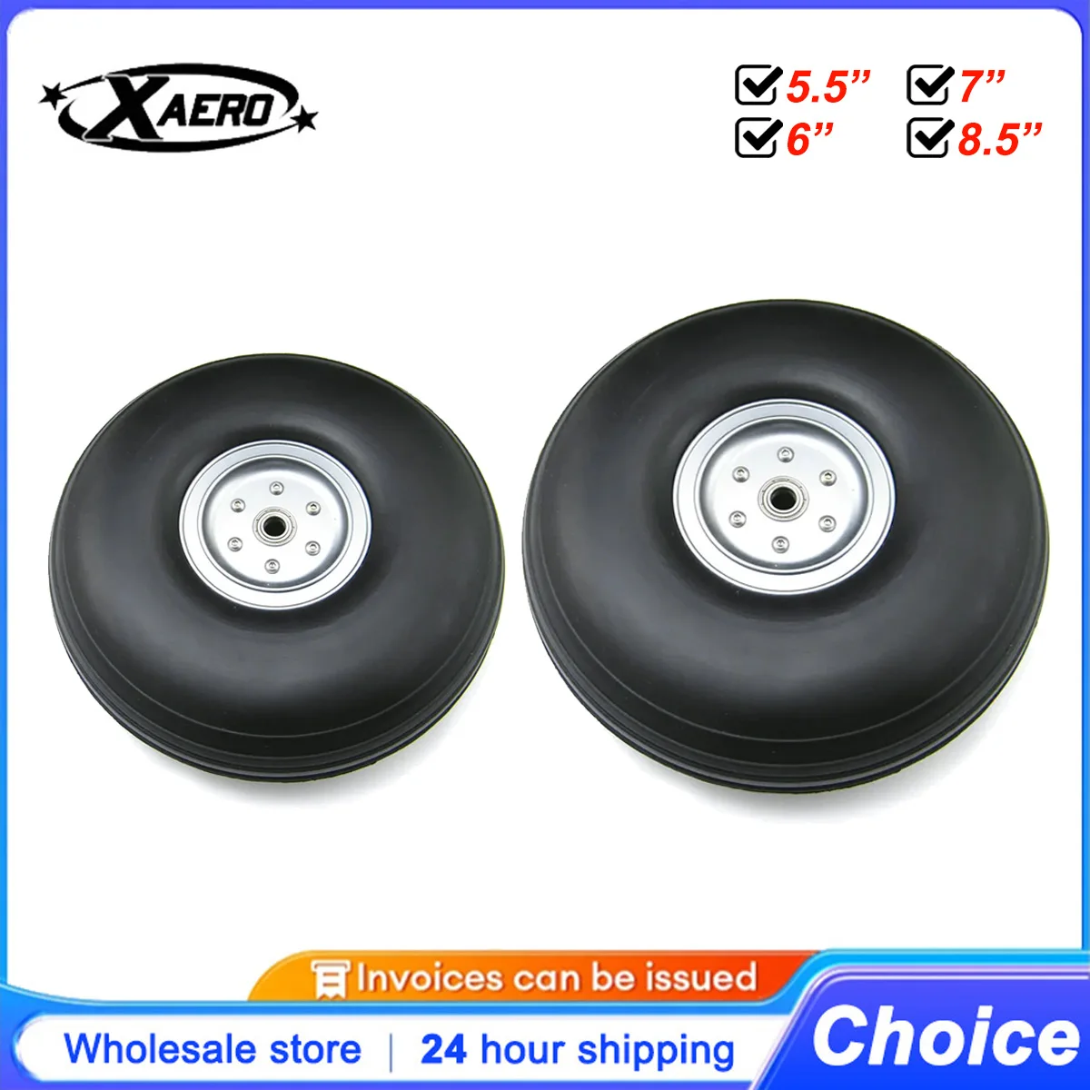 

XAERO 5.5" 6.0" 7.0" 8.5" PU Aluminum Hub Tires for RC Airplane Model, Remote Control Aircraft Accessories