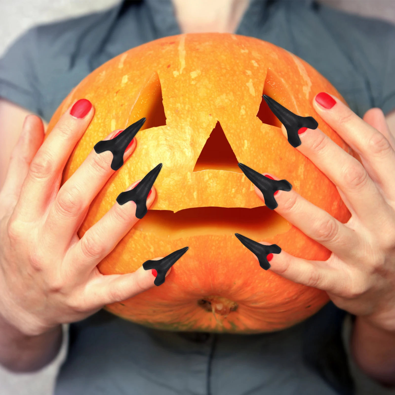 10pcs Halloween Claw Rings Finger Claws Fake Nails Punk Style Fingertip Claw Ring Trendy Nail Art Accessory For Costume Party