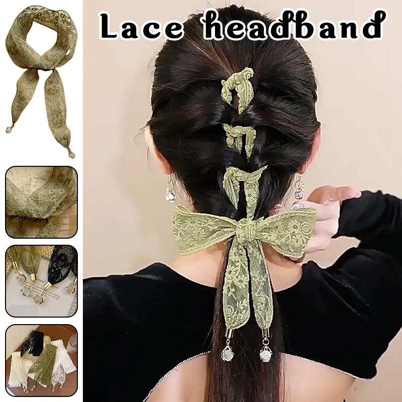 

Hollow Out Floral Headband Women Headdress Pendant Belt Lace Braided Hairwear Ribbon Hair Rope Butterfly Tie Hair Accessories