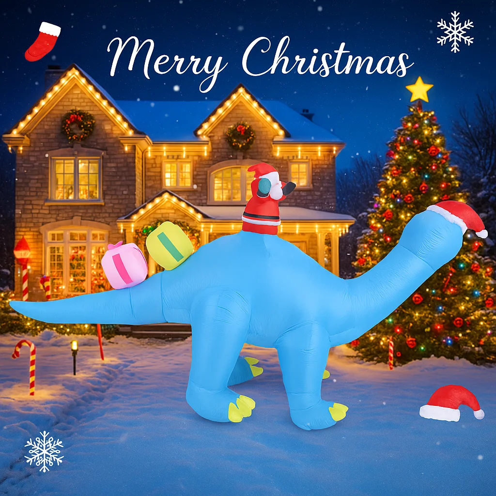 6.56FT لعبة قابلة للنفخ الأزرق ديناصور سانتا مع مصباح ليد عيد الميلاد ساحة الحديقة الطرف الديكور عيد الميلاد لوازم المنزل الحلي الهدايا #2
