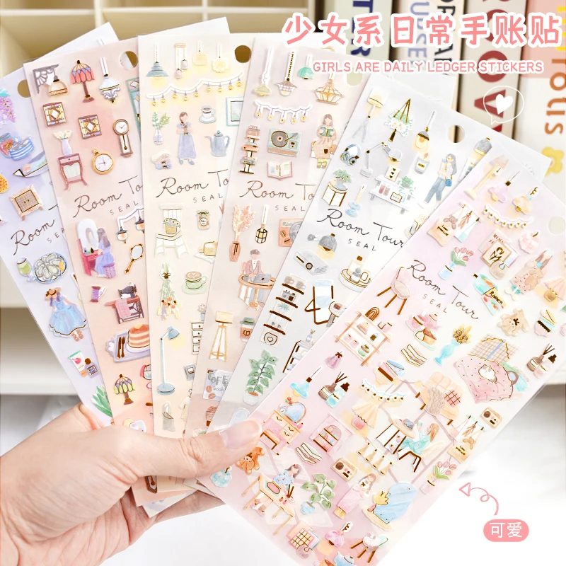 Girls Daily Life Stickers Scrapbooking Diy Journal Stationery Sticker Sheet Aesthetic Deco Art Supplies Gift