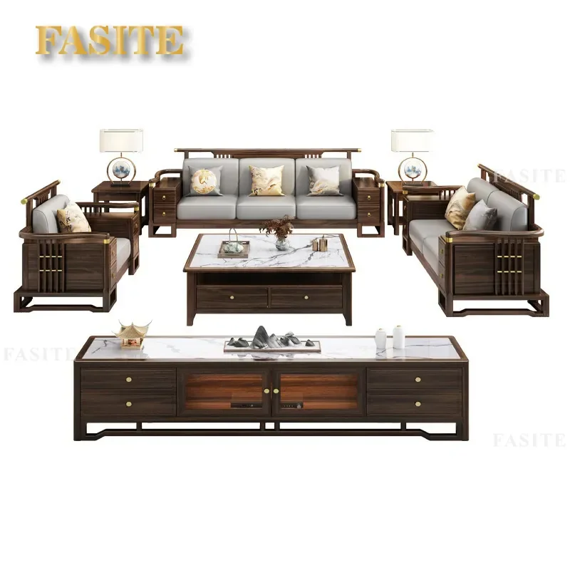 For New Chinese Style Ebony Solid Wood Sofa Set Living Room Large Apartment Light Luxury Storage High End Villa Furniture