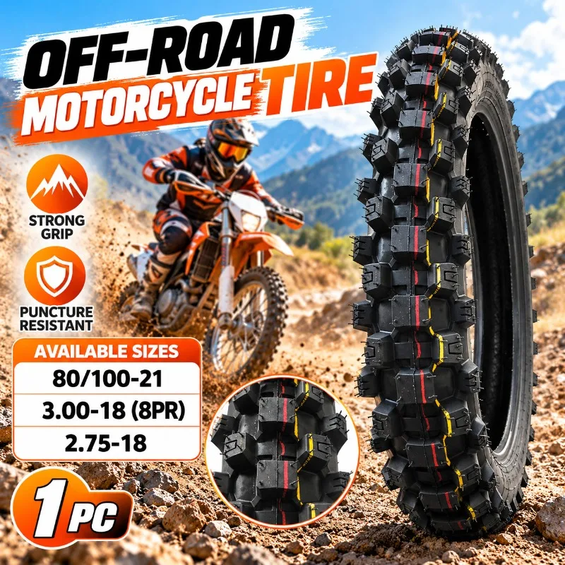 Motorcycle Off Road Tire 80/100-21 3.00-18 2.75-18 High Knobby Tread Dirt Bike Tyre Anti Slip Rubber Rear Wheel Outer Tire 1PC