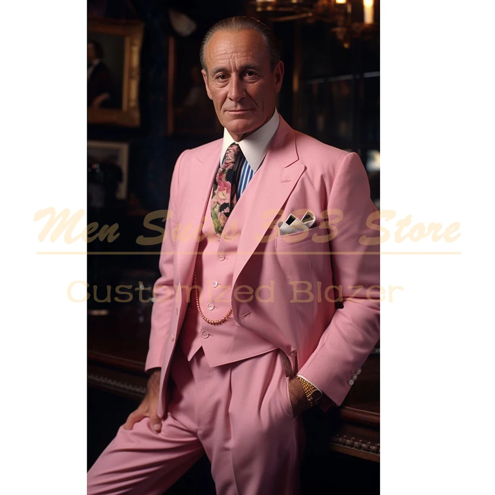 

Luxury Wedding Men's Suits Chic 3 Piece Jacket Pants Vest Full Sets Customzied Single Breasted Peak Lapel Male Clothing Blazer