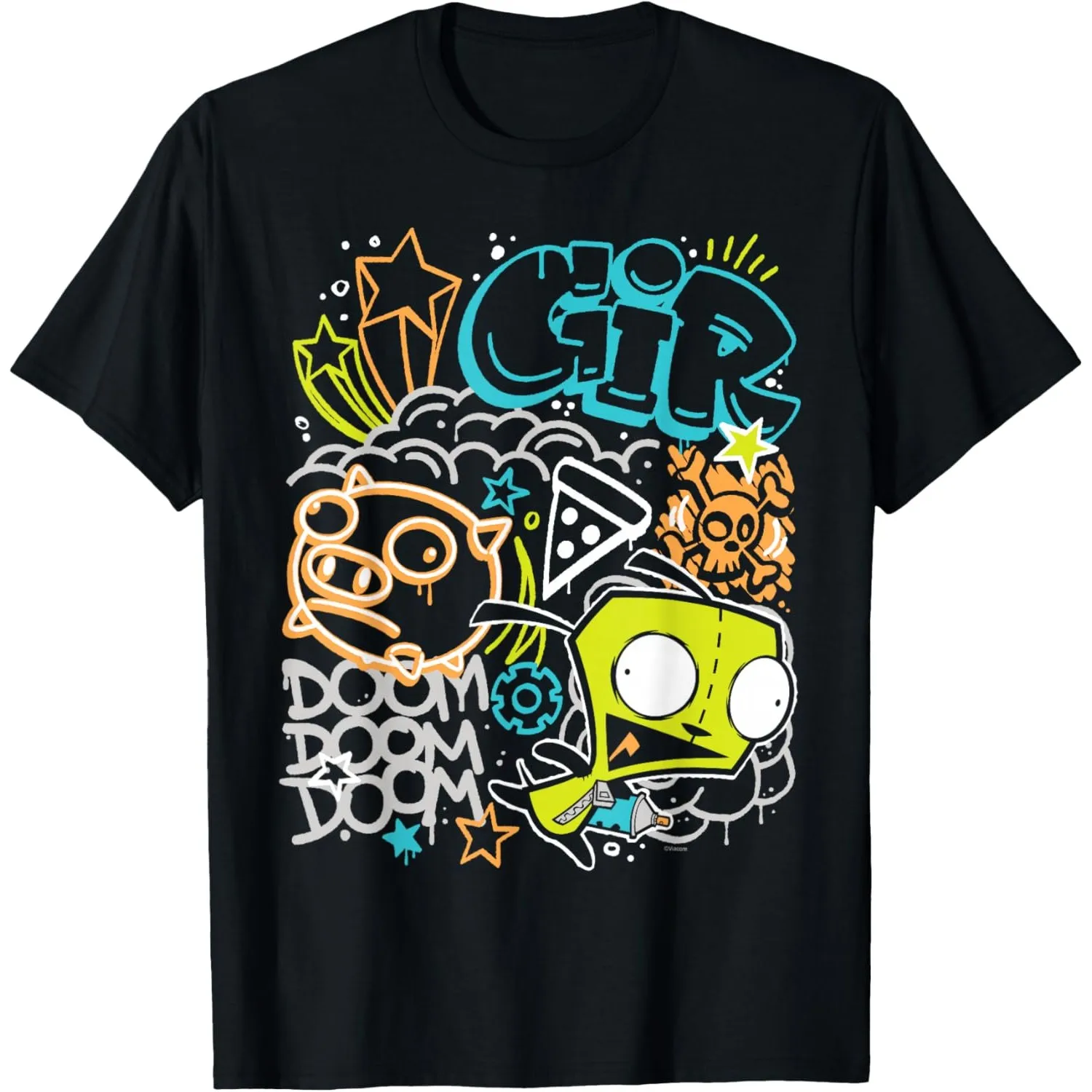 

Invader Zim Gir Graffiti Graphic Print Cotton Crew Neck T-Shirt Short Sleeve for Men