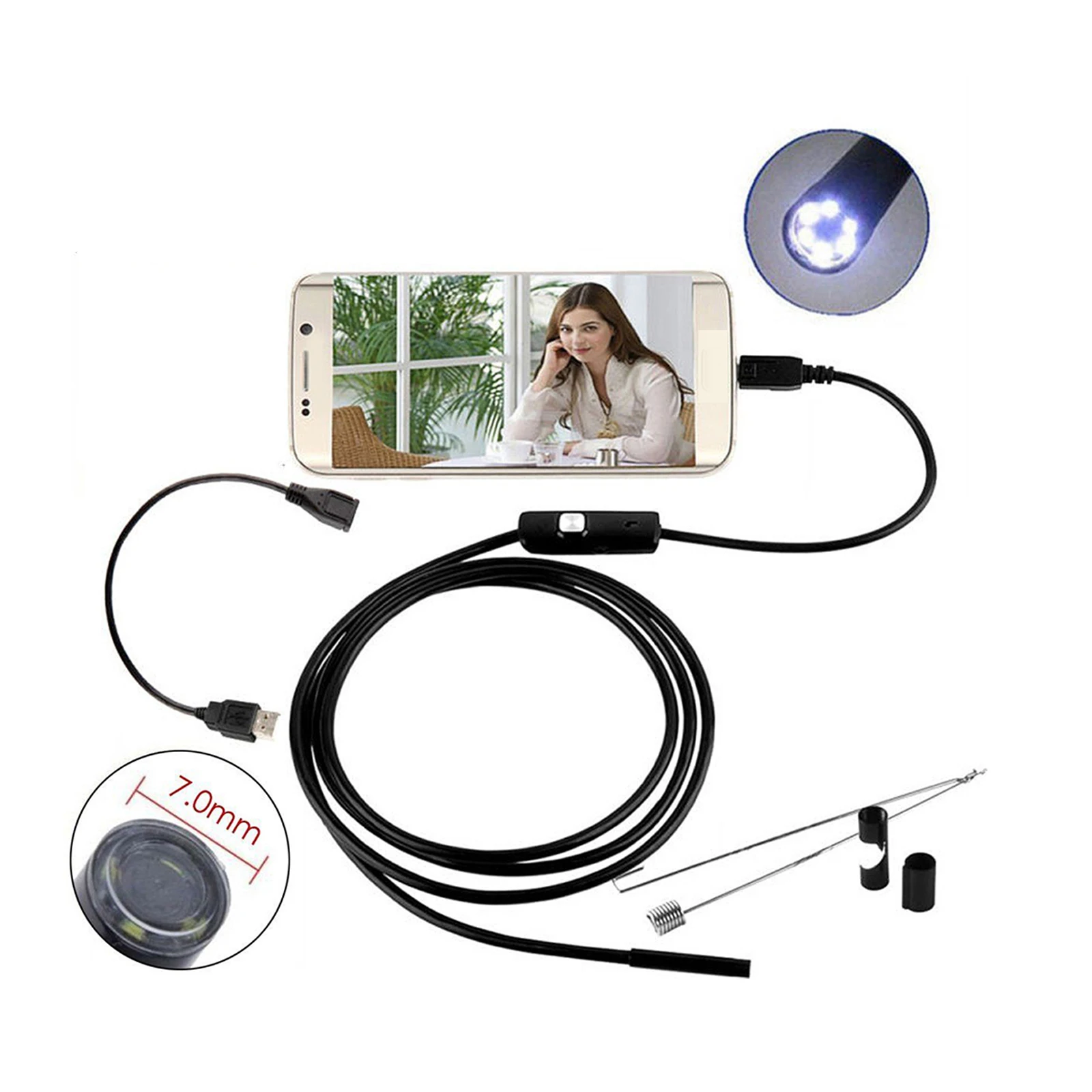 

7mm 2MP High-Definition Camera IP67 Waterproof Borescope Inspection Tool for PC Phone Pipe Machine Diagnose