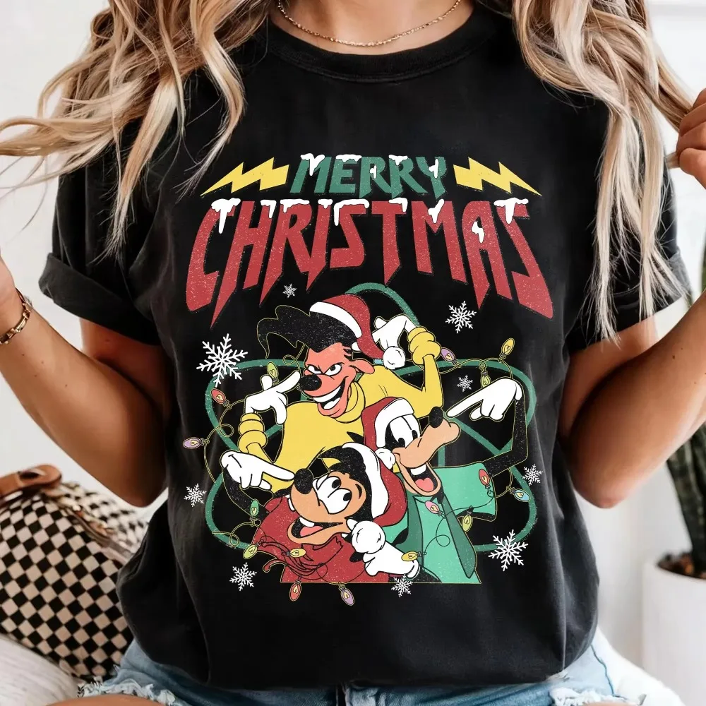 Rétro un film Goofy joyeux noël T-Shirt Max Goofy Powerline T-Shirt Goofy film lumières de vacances chemise vêtements pour femmes coton doux