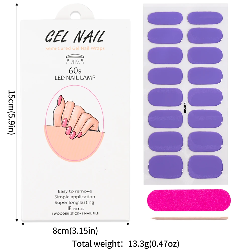 1Sheet/16Tips DIY Nude Pink Gel Nail Stickers Fashion Pure Color UV/LED Lamp Long-lasting Full Cover gel Nail Art Decals 15*8cm