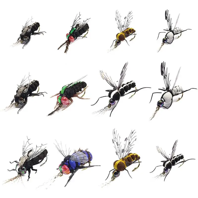 

Набор приманок для ловли окуня нахлыстом, 12 реалистичных приманок ручной работы, для ловли окуня, форели, с крючками, для морской рыбалки