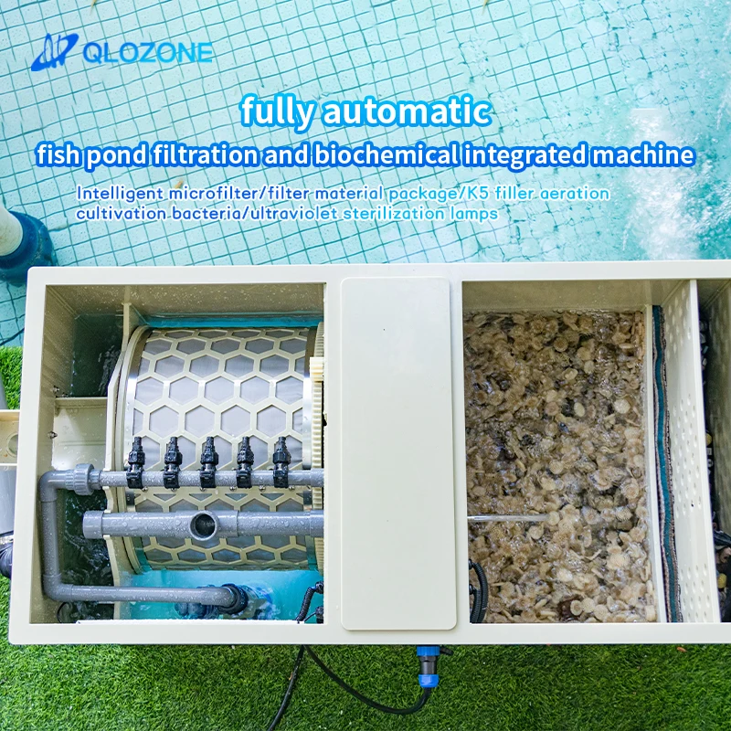 QihangRAS Aquarium Fish Pond Filtration Machine Aquaculture Ras Fish Farm Combi Rotary Drum Filter 32m³/h Koi Pond Filter System