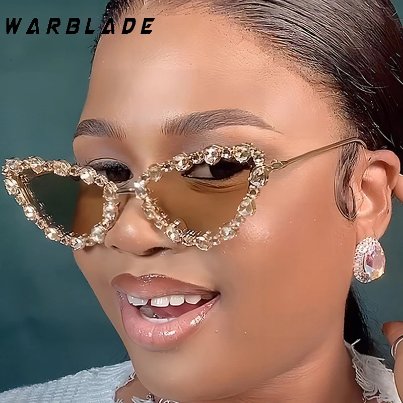 

Vintage Trendy Imitation Diamond Metal Cat Eye Women Men Sunglasses Luxury Brand Design Sunglass Street Photography Shades UV400