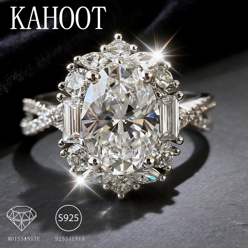 

A 925 sterling silver 1-carat moissanite oval pigeon egg ring with a fashionable, retro, mature, niche, and glamorous style.