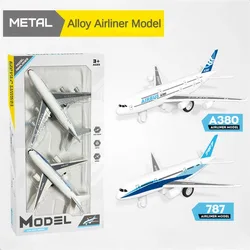 2PCS Alloy Boing  A380 787 Airplane Model Set Pull-back Metal Scale Aircraft Passenger Plane Model Kids Toy for Children