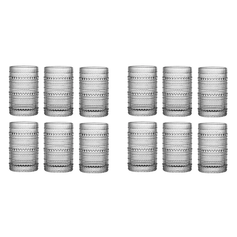 

ABMH-Vintage Hobnail Drinking Glasses Set Of 12 Cocktail Glasses Set Water Glasses Cup Bar Glassware Set