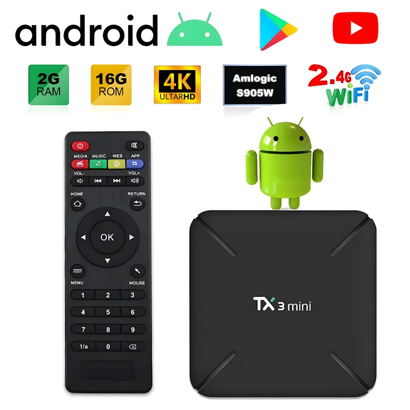 Qualità stabile di vendita calda TX3 Mini 1G 16G e 2G 16G Amlogic S905W Android 7.1 TV Box Quad Core TX 3 MINI con schermo a LED STB