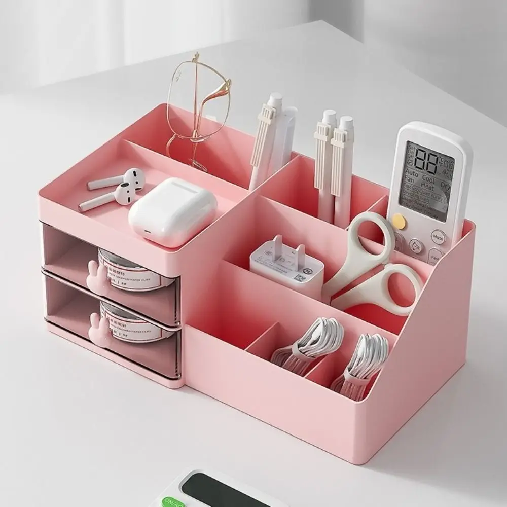 10 Compartments Desktop Stationery Storage Box 2 Drawers Large Capacity Cosmetic Drawer Organizer Cute Bunny Decorative