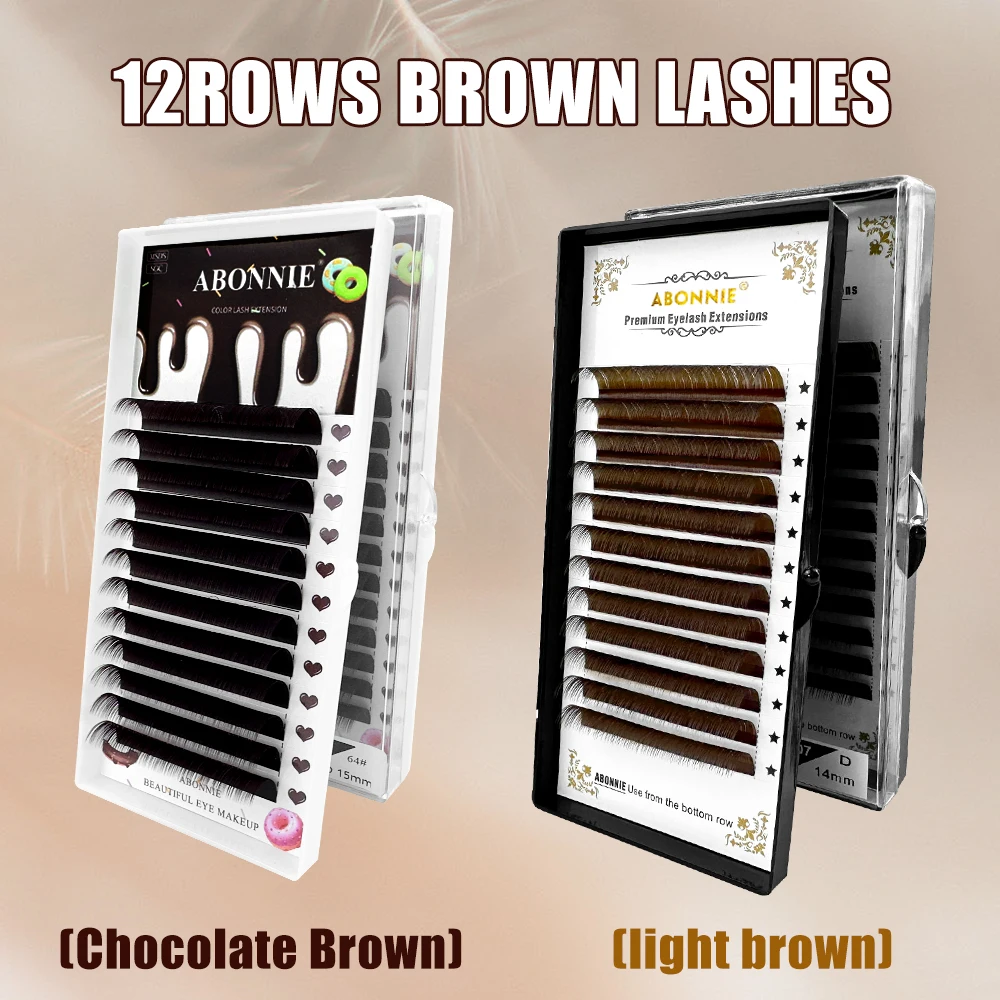 Abonnie Dark Brown Eyelash Extensions 0.05/0.07/0.10 Individual Chocolate Color Professional Volume Lash Extension Supplies