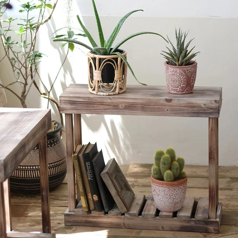 Vintage Wooden Plant Stand - 3-Tier Outdoor Patio Flower Holder, Rustic Garden Storage Shelf with Weather-Resistant Design