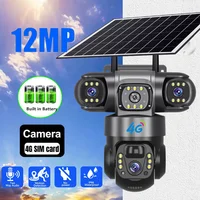 Cámara Solar V380 Pro 4G SIM para exteriores, tres lentes, tres pantallas, detección humana PIR, batería de seguridad CCTV, cámara IP PTZ para huerto de granja