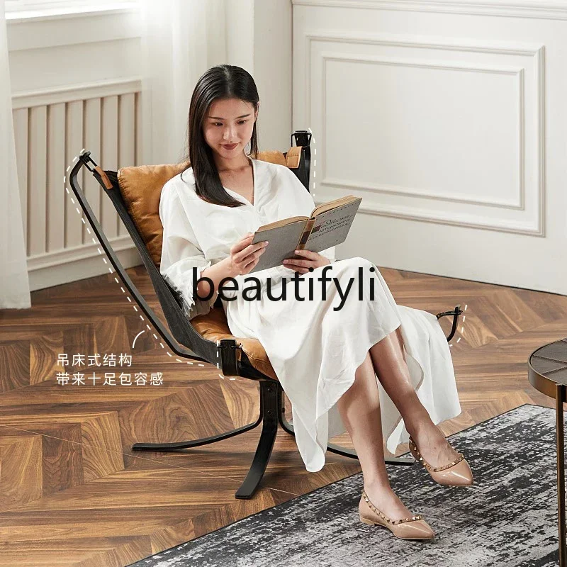 

Modern simple leather single sofa retro cowhide living room bedroom balcony home leisure recliner0420